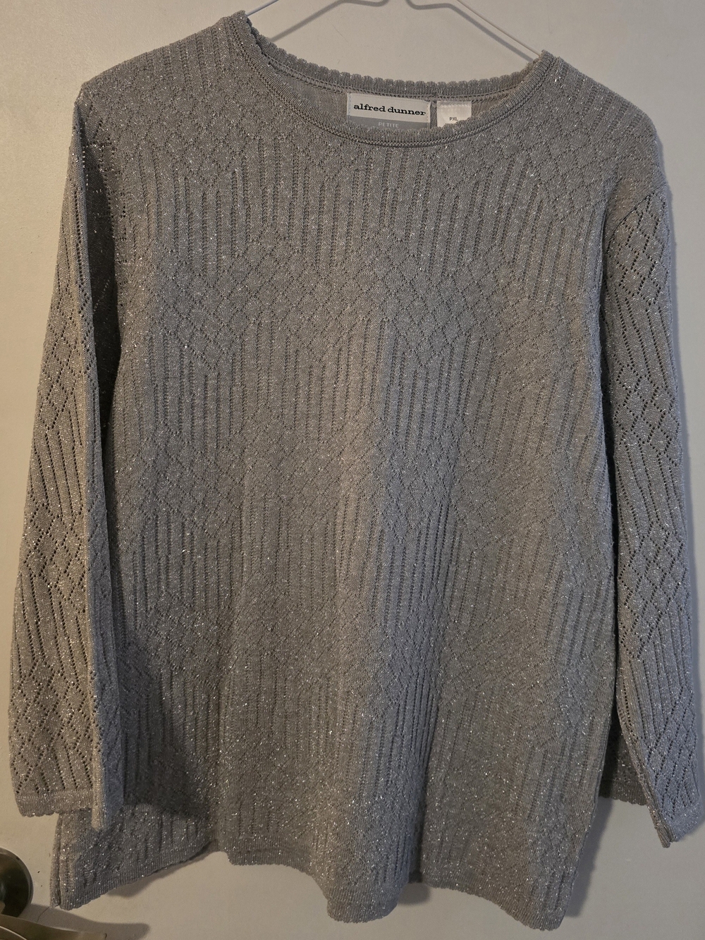 Alfred Dunner Silver Knit Sweater - Women's Long Sleeve